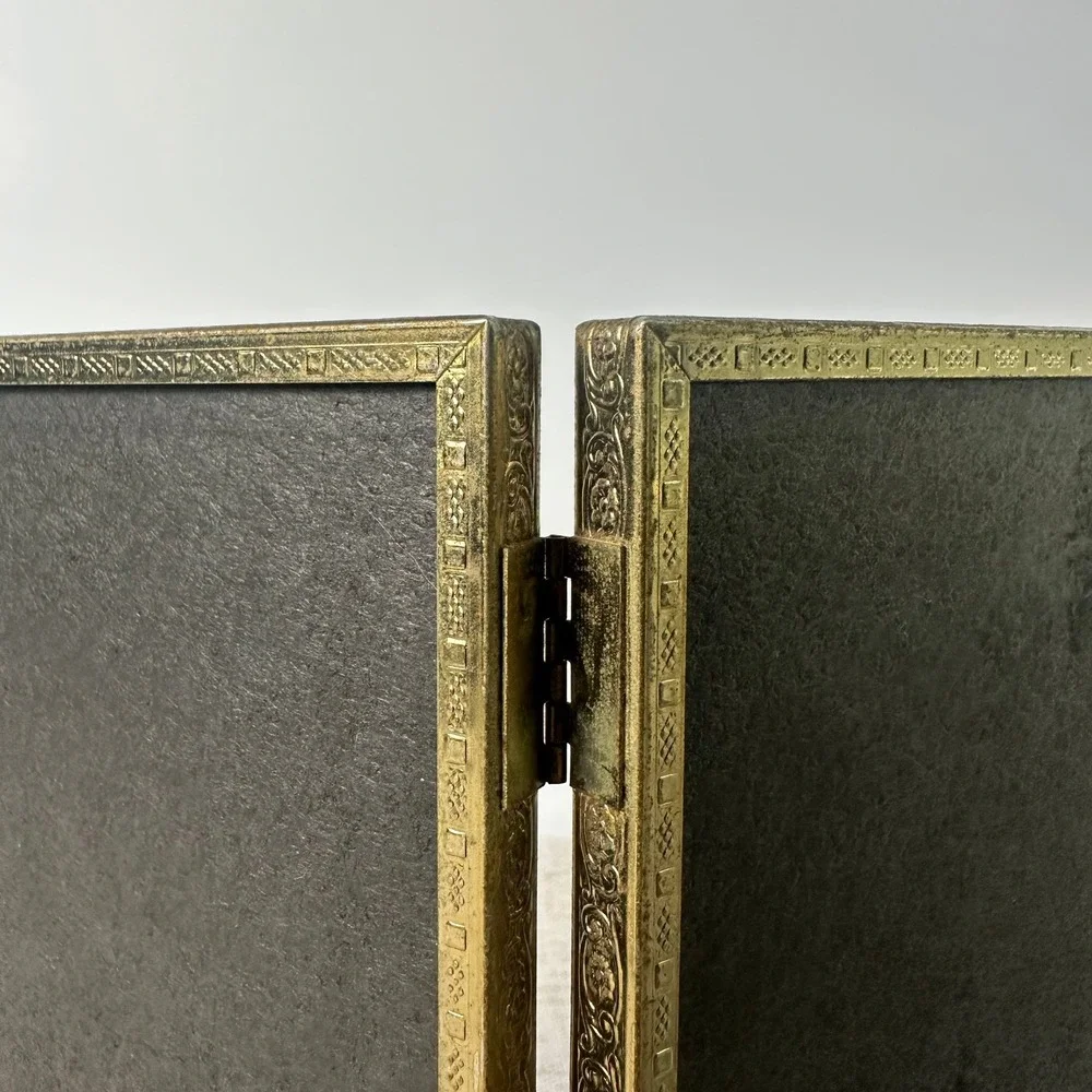 Vintage Brass Tone Double Picture Frame 5x7 | Ornate Hinged Folding Metal Frame